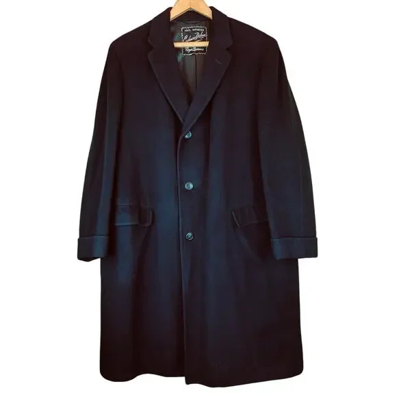 VTG 100% Imported Cashmere Overcoat Mens Black Cashmere Deluxe Roger Laurence - Picture 1 of 13